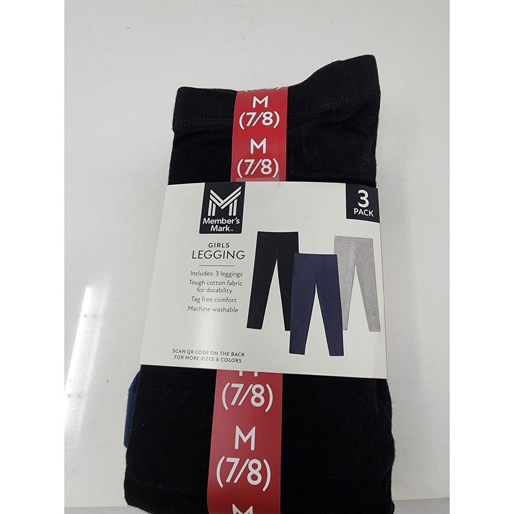 Member's Mark Girls 3 Pack Leggings Black Cotton Blend Casual‎ Size Medium